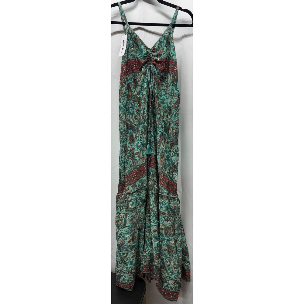 NWT White Waves BOHO Silk Blend Summer Maxi Dress sz L/XL Green Gold Red